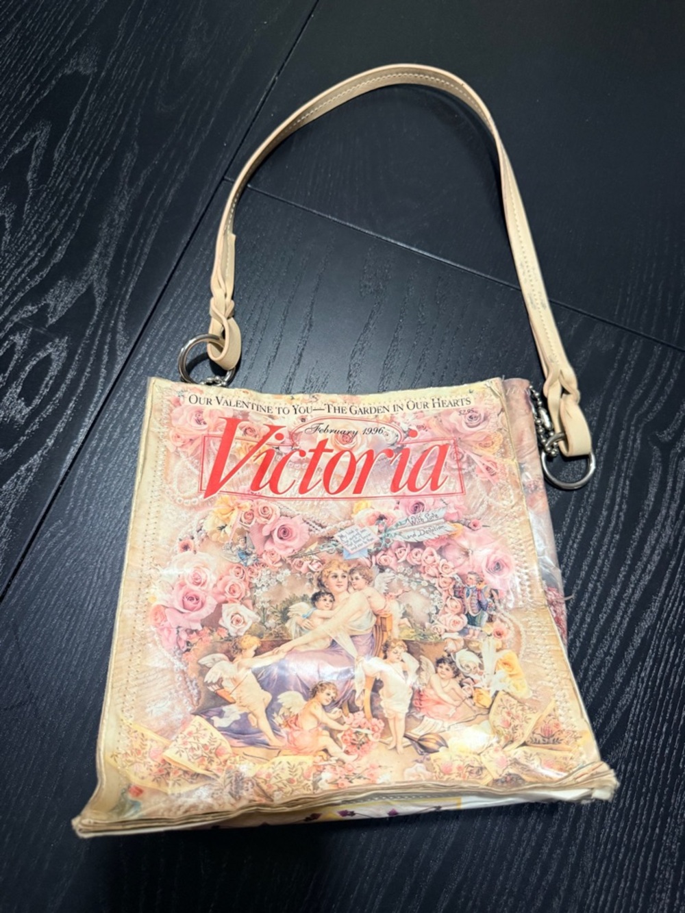 Printed Floral Canvas Shoulder Bag in Beige and Pink